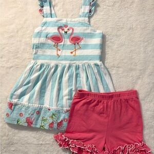 Striped Flamingo Tunic and Pink Shorts Set